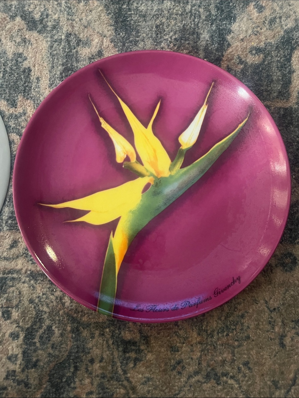 Decorative Plate with Yellow Bird of Paradise on Magenta Background